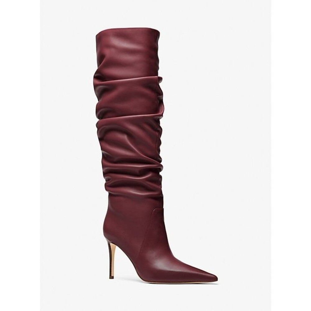 Michael Kors Dawn Tall Ruched Leather Heeled Boots Oxblood NEW $300 SZ 7.5 M